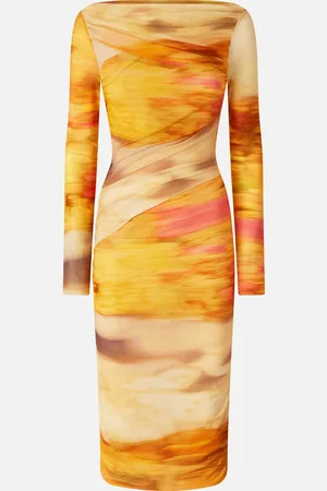Pinko Vestito midi aderente stampa paesaggio, Mult. beige/rosa, M
