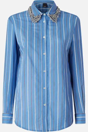 Pinko Camicia a righe con colletto ricamato con strass, , 50