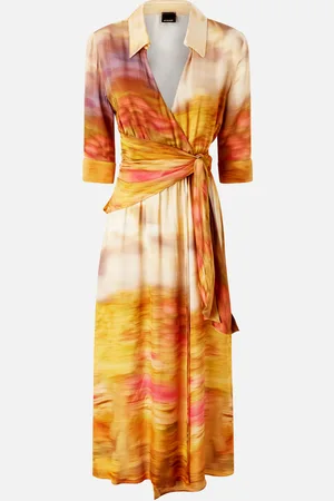 Pinko Vestito stampato in satin con scollo a V, Mult. beige/rosa, 48