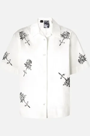 Pinko Camicia maniche corte stampa rose Reimagine X Patrick McDowell, , 42