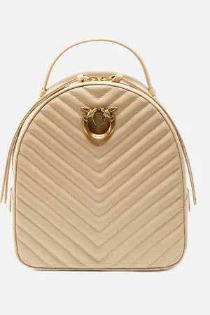 Pinko Zainetto Love Bag in pelle matelassé con Love Birds, Beige-grigio fumo-antique gold, U