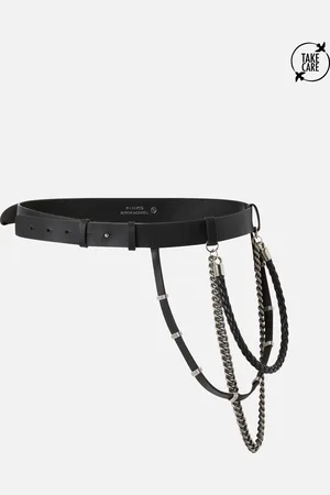 Pinko Cintura in cuoio con catenine e cinturini 3cm, - , S