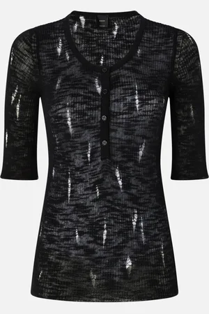 Pinko Maglia serafino leggera a costine con strappi, , XL