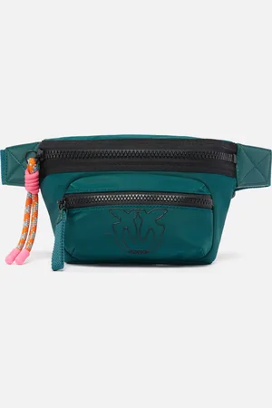 Pinko Mini marsupio tessuto riciclato con uccellini, Blu ottanio-block color, U