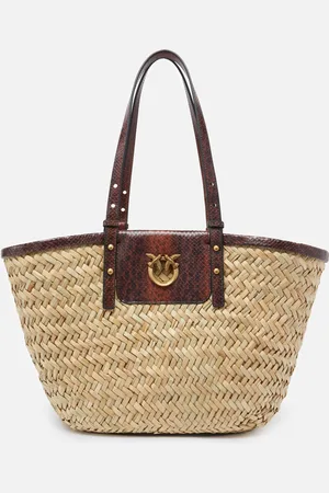 Pinko Borsa shopping bag in rafia con finiture stampa rettile, - , U