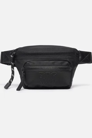 Pinko Mini marsupio tessuto riciclato con uccellini, Nero limousine block color, U