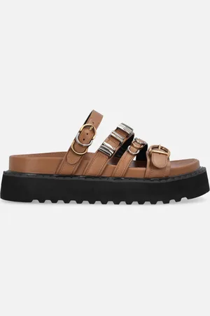 Pinko Ciabatte in pelle con zeppa e cinturini, , 40