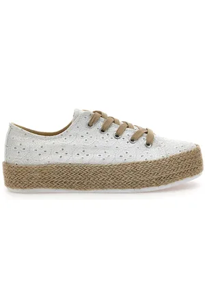 Energy Sneakers Bianche e Beige Con Trama Ricamata e Flatform 126