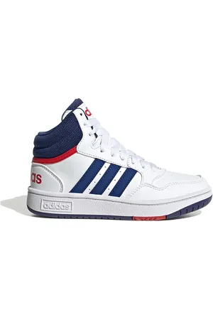 adidas Sneakers bianche e blu con lacci HOOPS 3.0 MID K