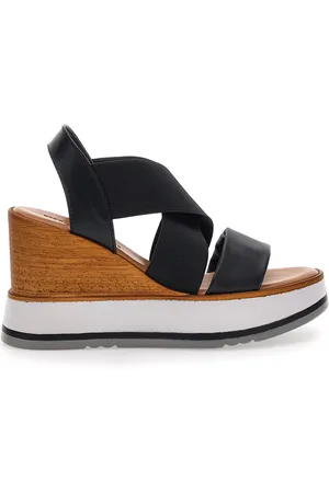 Pittarello Sandali Neri Con Zeppa Color Legno 24953