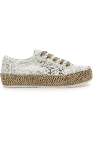 Energy Sneakers Bianche e Beige Con Trama Ricamata e Flatform 122