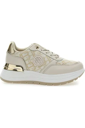 Laura Biagiotti Sneakers Flatform Beige con Logo e Dettagli Dorati 8917