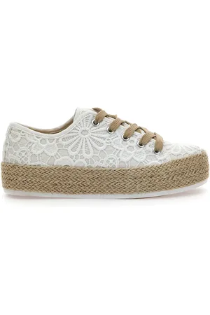 Energy Sneakers Bianche e Beige Con Trama Ricamata e Flatform 131