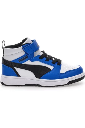 PUMA Sneakers Mid-Cut Bianche e Blu Con Fascia Laterale Rebound V6 Mid Ac Ps