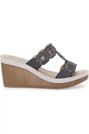 Inblu Ciabatte Nere Con Zeppa e Strass 34 As