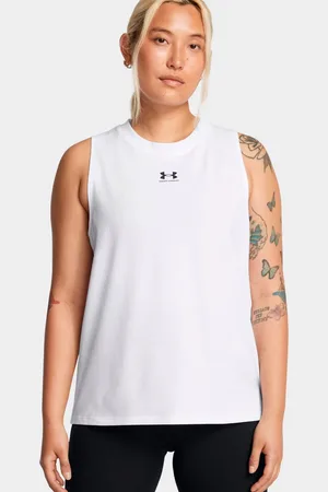Under Armour Canotta Bianca con Colletto a Coste Rival Muscle