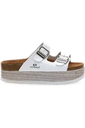 Superga Ciabatte bianche platform doppia fibbia S11U009
