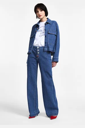Please Jeans a righe a gamba larga con bottoni dettaglio