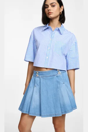 Please Gonna corta in denim con bottoni e pieghe