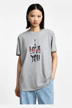Please T-shirt stampa scritta collo rotondo