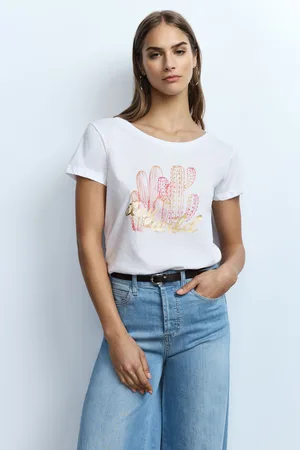 Please T-shirt girocollo stampata casual