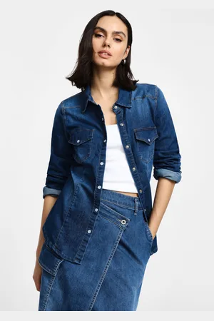 Please Camicia denim con tasche e bottoni