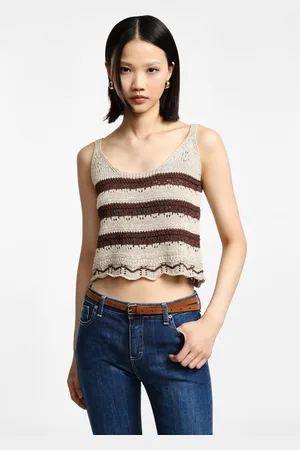 Please Top con spalline in maglia ricamata
