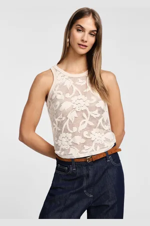 Please Top smanicato con stampa floreale