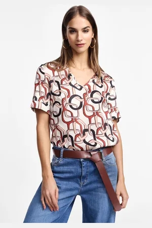 Please T-shirt fluida stampa geometrica manica corta