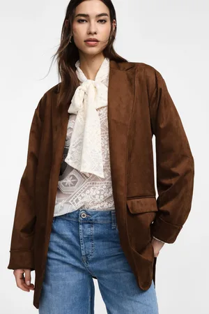 Please Blazer effetto suede con cintura tono su tono