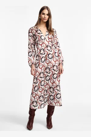 Please Vestito midi con stampa e maniche lunghe