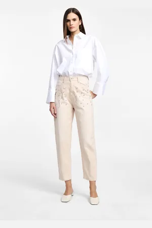 Please Pantaloni dritti con righe e dettagli strass