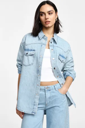 Please Camicia di jeans con strass e tasche