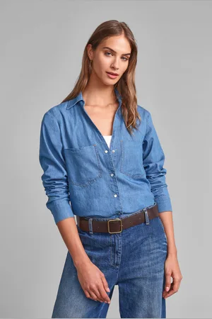Please Camicia in denim con tasche e bottoni