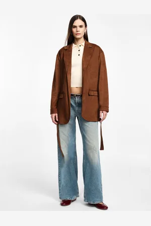 Please Blazer effetto suede senza chiusura con cintura