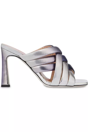 Pollini Donna Sandali sabot con tacco - Mules con tacco in laminato Shade ARGENTO-NOTTE