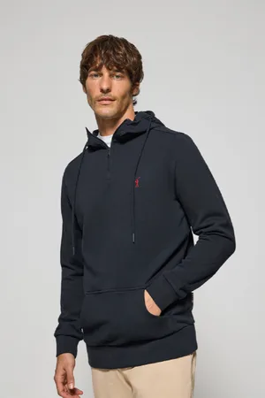 Polo Club® Felpa Blu Scuro Con Mezza Cerniera E Cappuccio E Con Ricamo Rigby Go