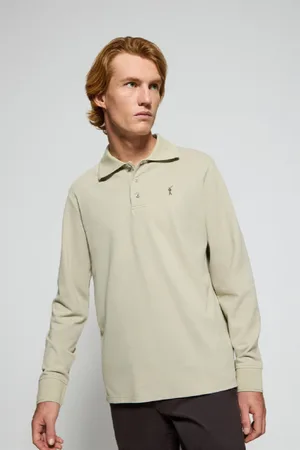 Polo Club® Polo A Maniche Lunghe Con Tre Bottoni In Color Pietra Con Logo Rigby Go