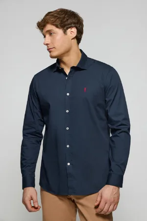 Polo Club® Camicia Slim In Popeline Blu Marino Con Logo Rigby Go Ricamato