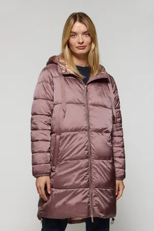 Polo Club® Giacca Rosa Tortora Rose Lunga E Trapuntata Con Cappuccio Fisso E Particolari
