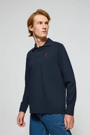 Polo Club® Polo A Maniche Lunghe Con Tre Bottoni In Blu Marino Con Logo Rigby Go