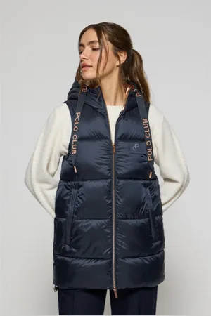 Polo Club® Gilet Trapuntato Ice Blu Marino Con Cappuccio Fisso E Particolari