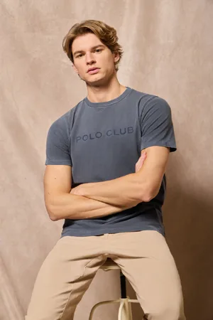 Polo Club® Maglietta Apolo Tinta In Capo Blu Marino Con Logo Vellutato