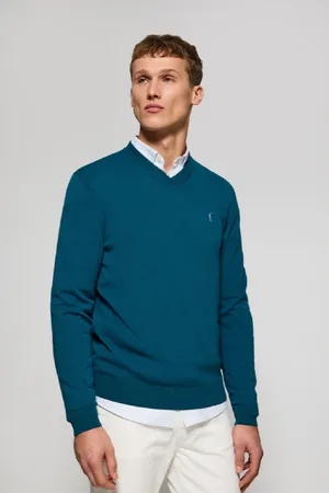 Polo Club® Maglione Blu Verdoso In Filo Con Scollo A V E Ricamo Rigby Go