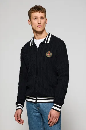 Polo Club® Cardigan Blu Marino A Trecce Con Cerniera E Logo Nautico