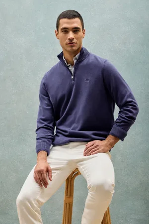 Polo Club® Maglione Viola Azzurrino Con Mezza Cerniera E Tintura In Capo Con Logo Ricamato