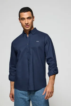 Polo Club® Camicia Blu Marino In Lino-Cotone Regular Fit Con Logo Ricamato