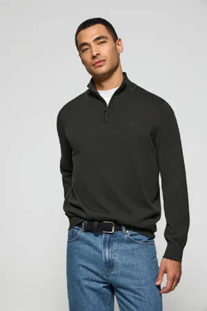 Polo Club® Maglione Grigio Con Mezza Cerniera E Tintura In Capo Con Logo Ricamato