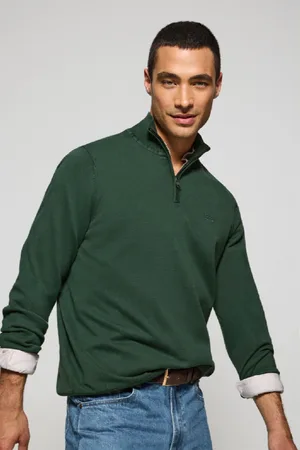 Polo Club® Maglione Verde Smeraldo Con Mezza Cerniera E Tintura In Capo Con Logo Ricamato