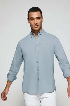 Polo Club® Camicia Celeste In Lino-Cotone Regular Fit Con Logo Ricamato